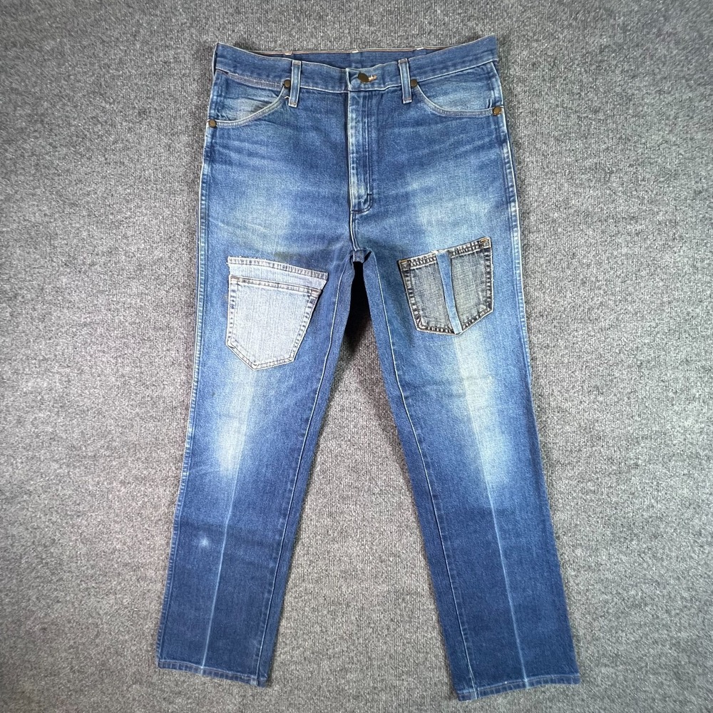 Vintage Wrangler Jeans Men's 36x33 Blue Cotton Denim Straight Whiskers Retro USA